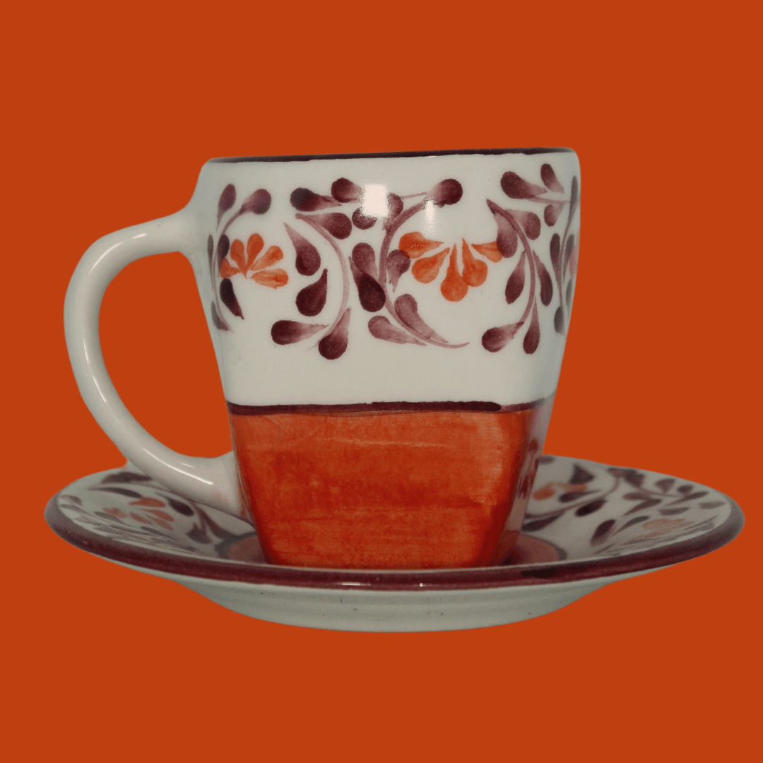 Juego de té cuadrado| Violeta Naranja/Vinotinto - Cerámicas Carmesí