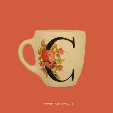 Mug de Letra C Mug cerámico Cerámicas Carmesí C Floral Rosa 