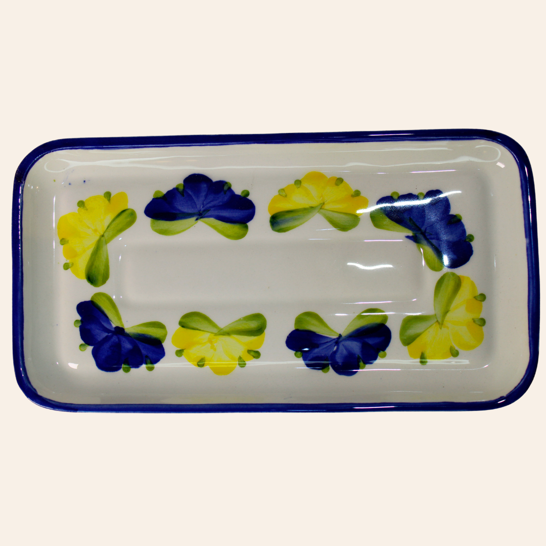 Bandeja Rectangular | Pompón Amarillo/Azul Cobalto