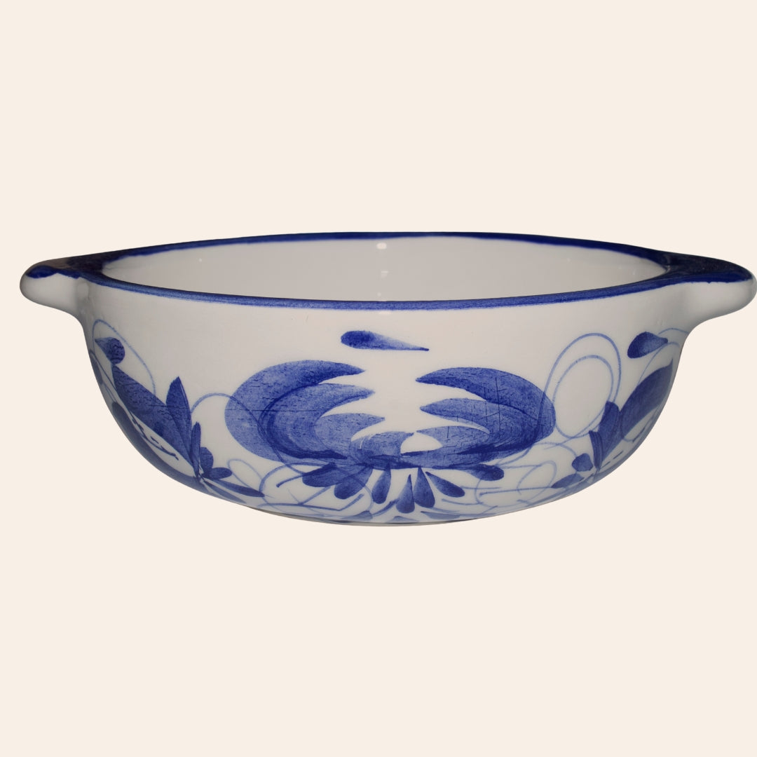 Cazuela Lima plato hondo cerámica artesanal decoración tradicional Florelba azul cobalto, hecha a mano en El Carmen de Viboral