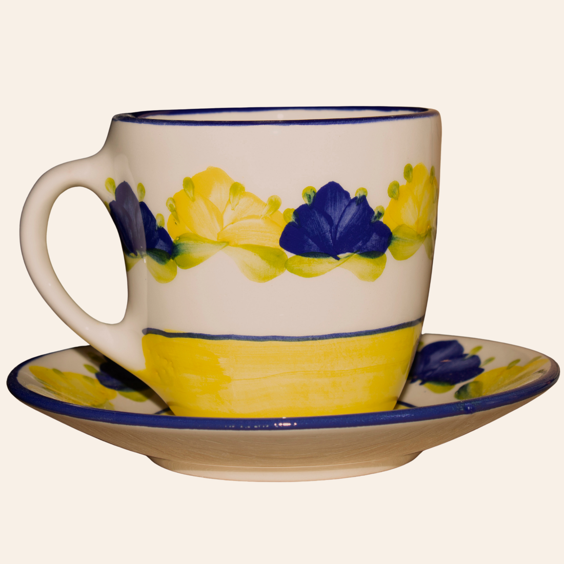 Juego de té Mug Mediano | Pompón Cobalto/Amarillo