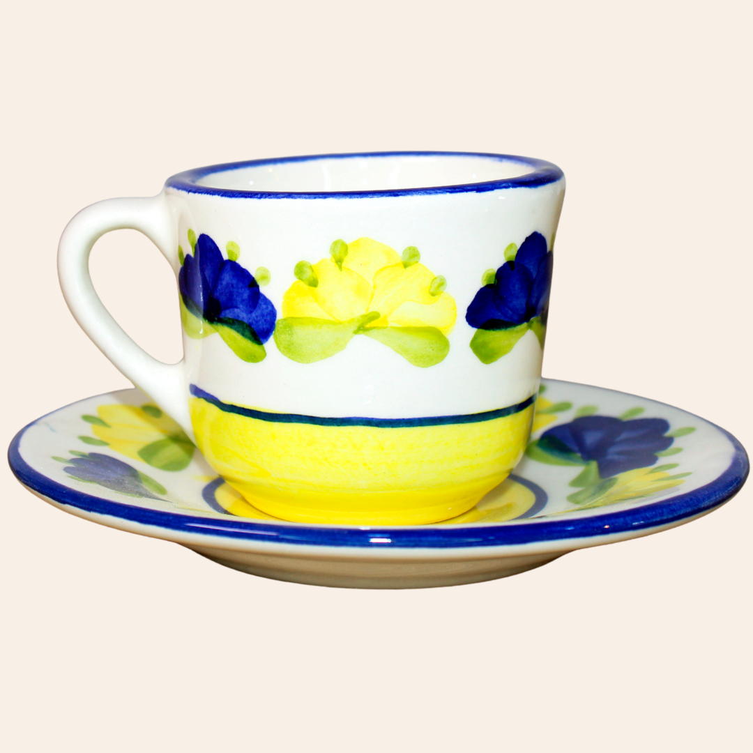 Juego de té Mini | Pompón Amarillo/Azul Cobalto