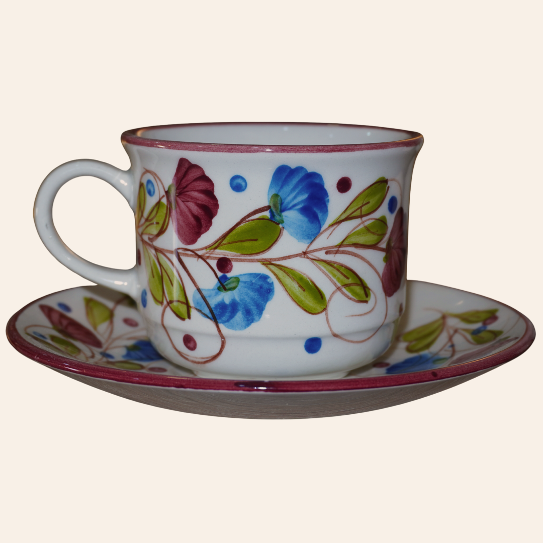 Juego de té Tradicional | Flora Azul/Vinotinto