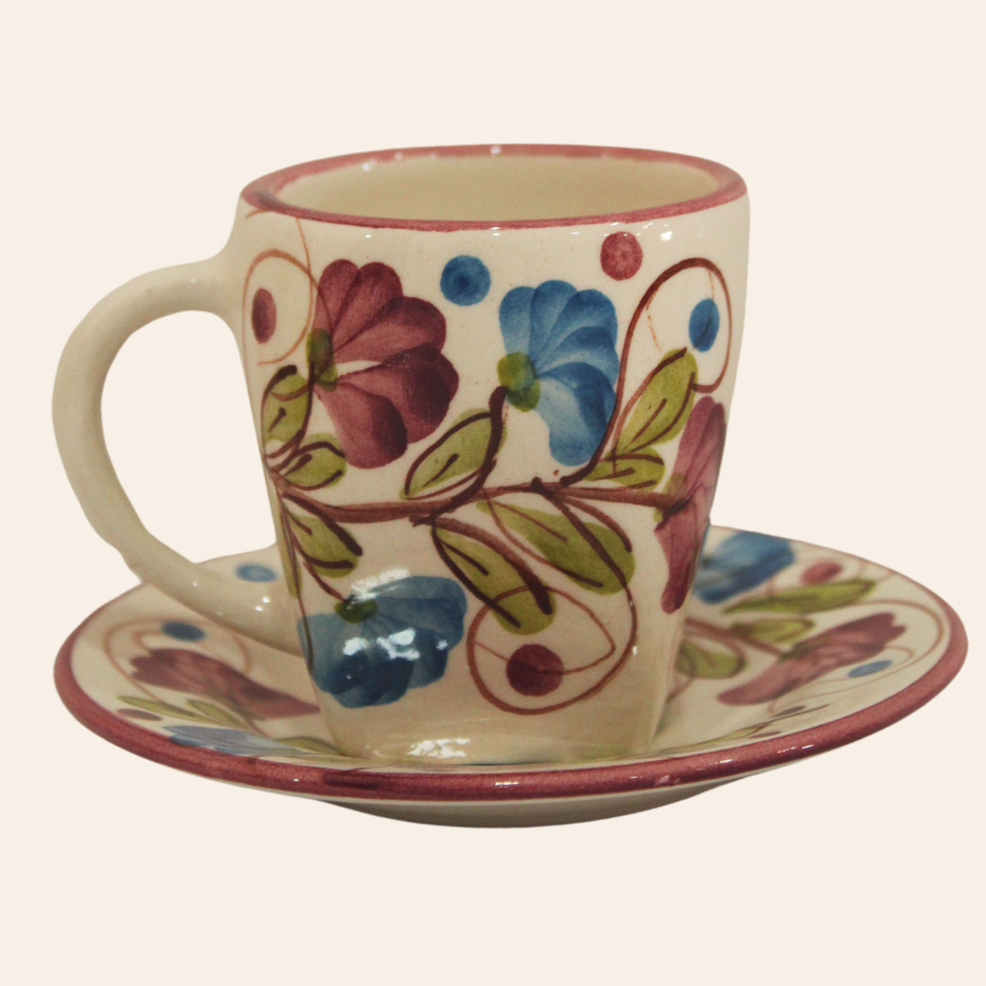 Juego de té Cuadrado | Flora Azul/Vinotinto