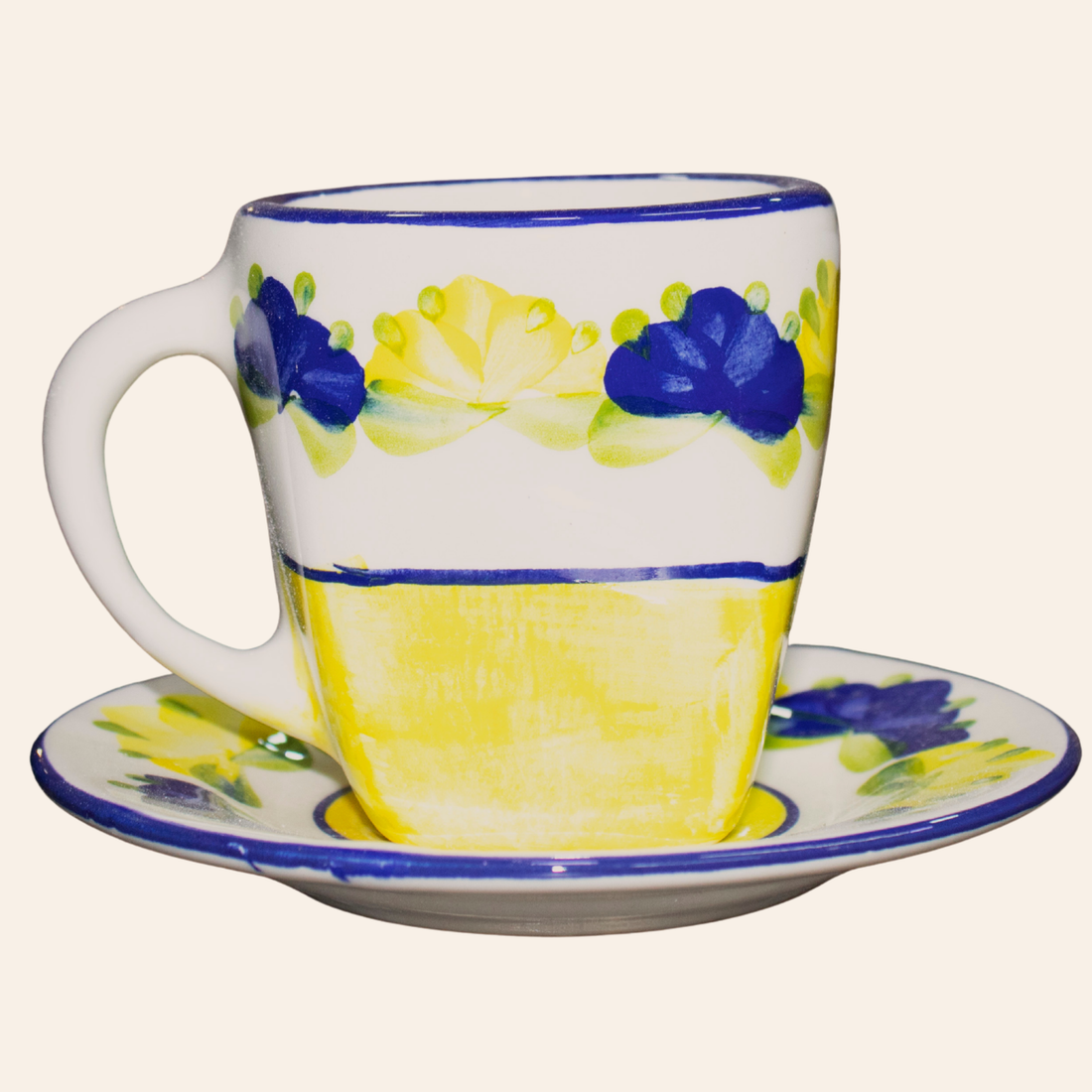 Juego de té Cuadrado| Pompón Amarillo/Azul Cobalto