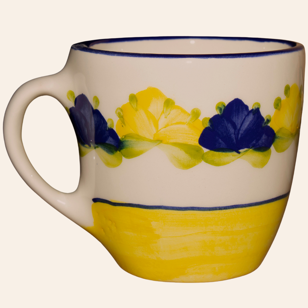 Mug Grande | Pompón Amarillo/Azul Cobalto