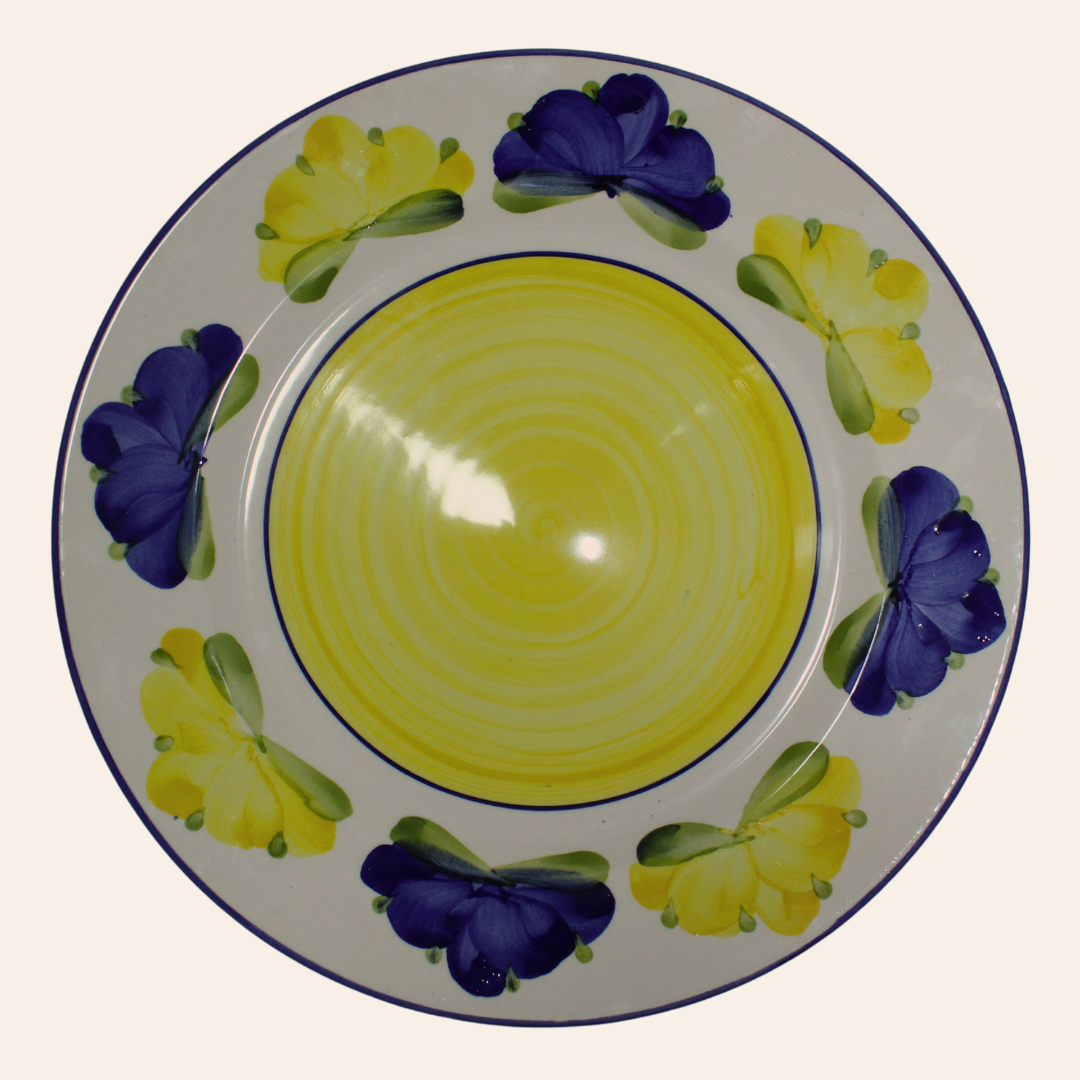 Vajilla 16 piezas | Pompón Amarillo/Azul Cobalto