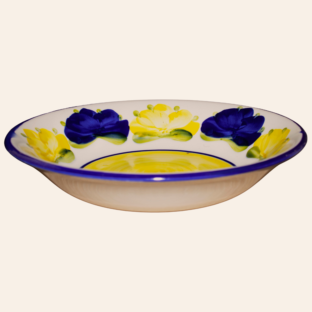 Plato Hondo Tradicional | Pompón Amarillo/Azul Cobalto