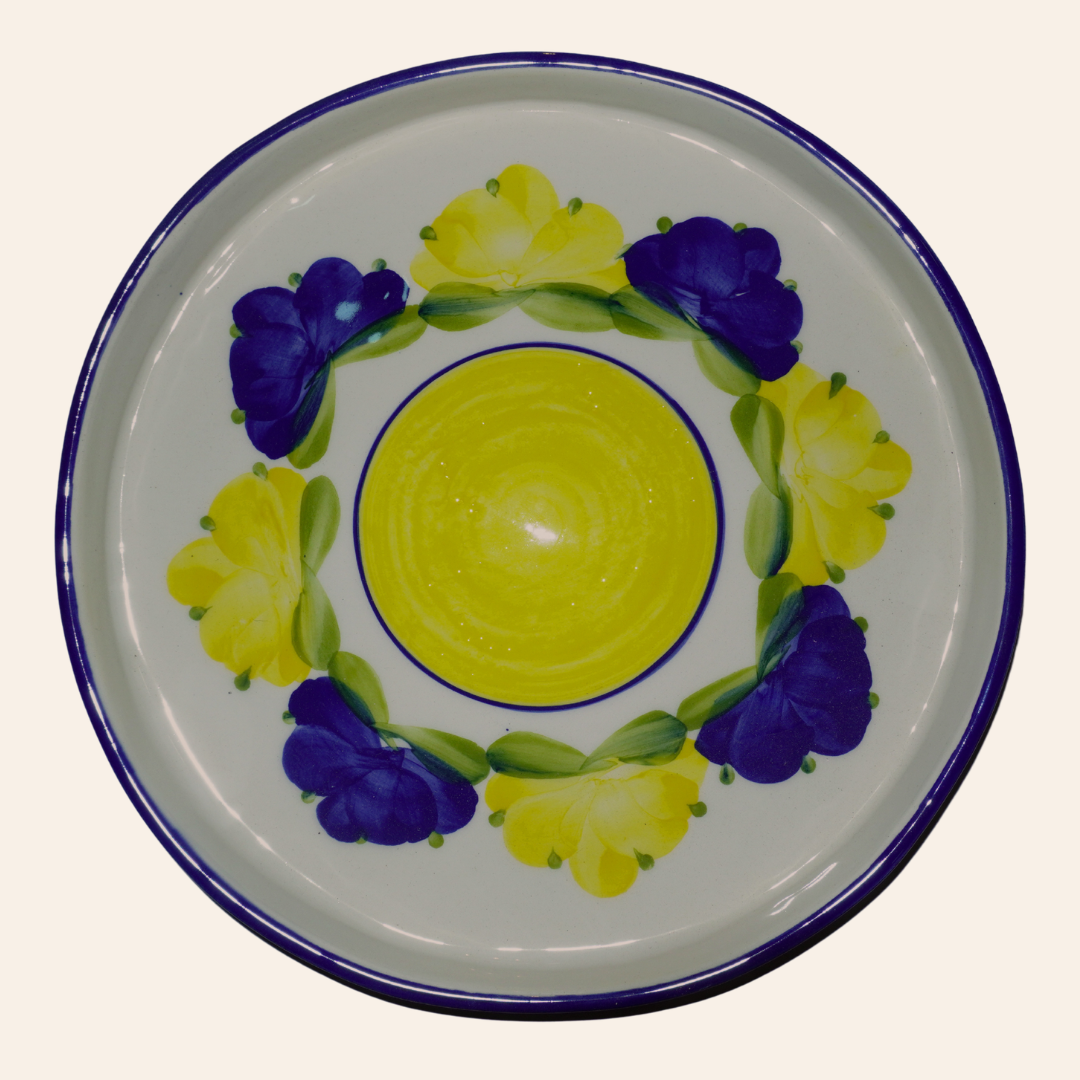 Plato Moderno 22cm | Pompón Amarillo/Azul Cobalto