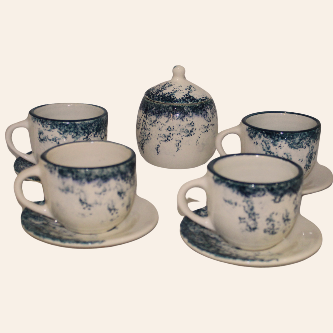 Set de Café x 4 + Azucarera | Bruma Azul Petroleo