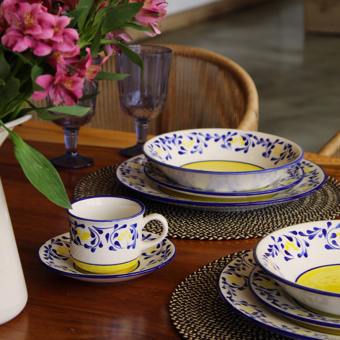Puesto Vajilla 5 piezas | Violeta Amarillo/Azul Cobalto