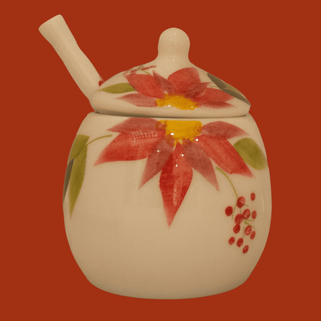Azucarera Río + Cuchara | Flor de Navidad - Cerámicas Carmesí