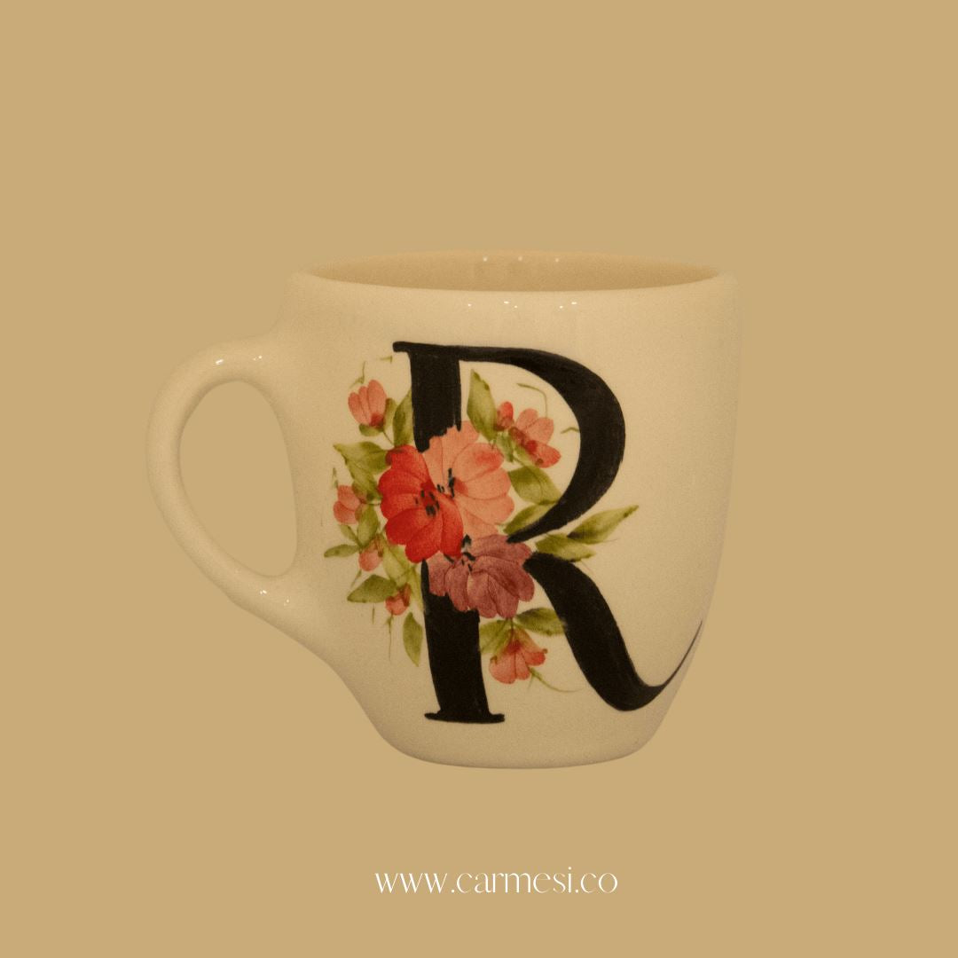 Mug de Letra R Mug cerámico Cerámicas Carmesí R Floral Rosa 